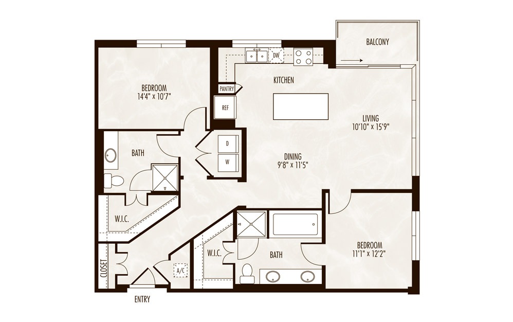 Garda 2 Bed 2 Bath Floorplan Garda 2 Bed 2 Bath Floorplan
