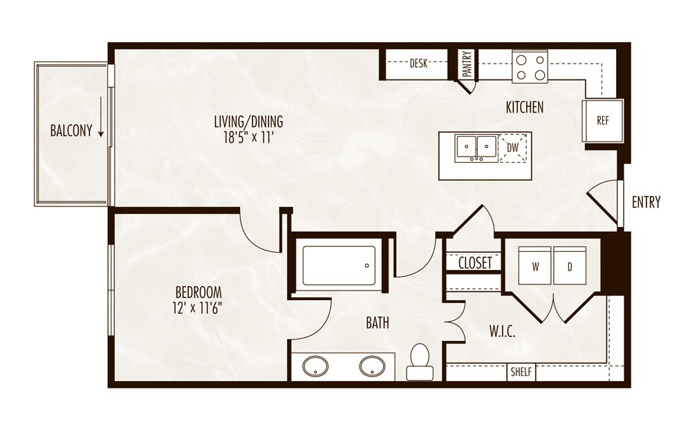 Powell 1 Bed 1 Bath Floorplan Powell 1 Bed 1 Bath Floorplan