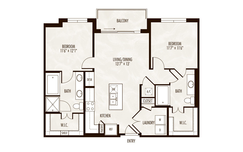 Victoria 2 Bed 2 Bath Floorplan Victoria 2 Bed 2 Bath Floorplan