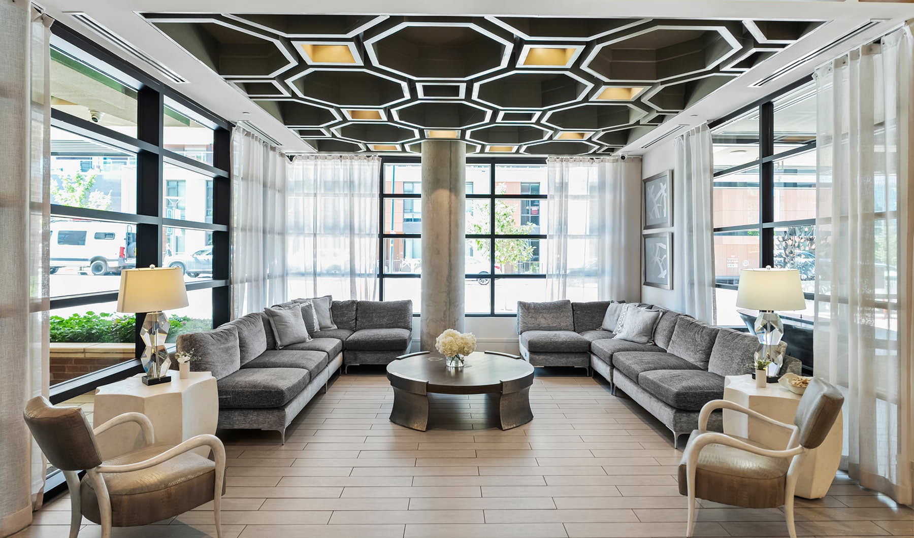 Arrive in style. stylish lighting in sun-filled clubhouse